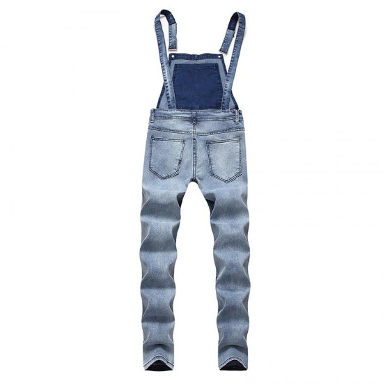 Denim Overalls Suspenders Ripped Jeans for Men