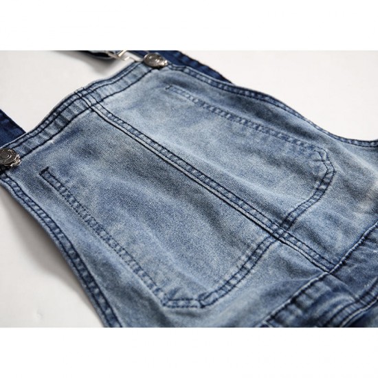 Denim Overalls Suspenders Ripped Jeans for Men