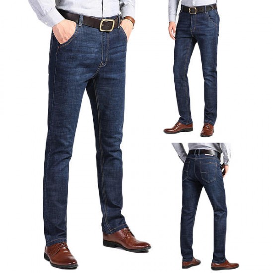 Elastic Straight Leg Casual Business Jeans Denim Pants for Men