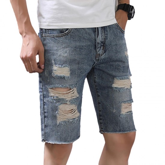 Fashion Holes Ripped Jeans Summer Slim Shredded Jeans for Men