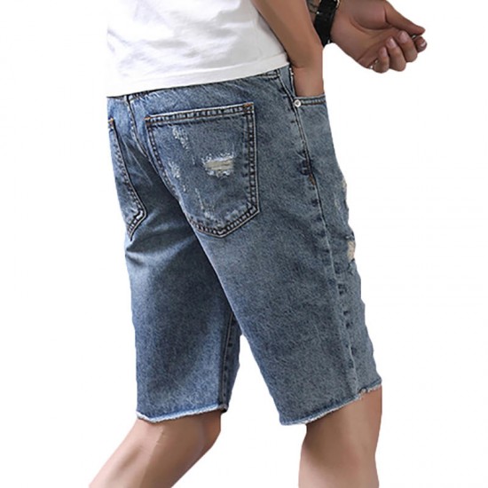 Fashion Holes Ripped Jeans Summer Slim Shredded Jeans for Men