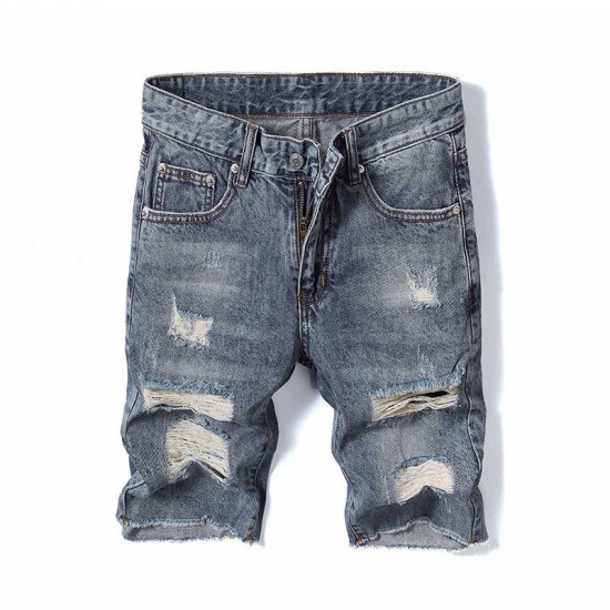 Fashion Holes Ripped Jeans Summer Slim Shredded Jeans for Men