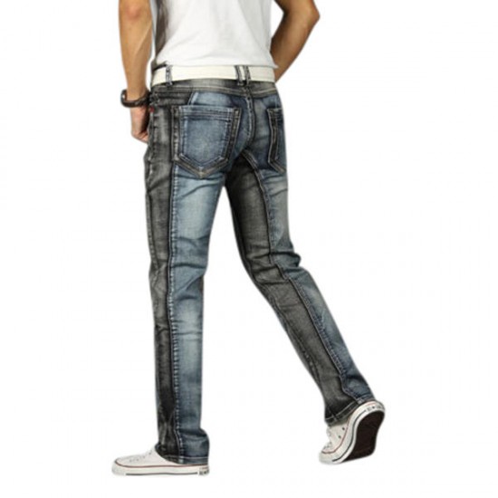 Men Elastic Slim Fit Straight Leg Washed Casual Jeans Pants US Size 30-44