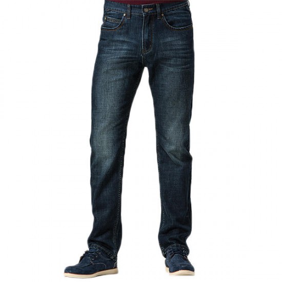 Mens Business Casual Straight Leg Washed Long Pants Jeans