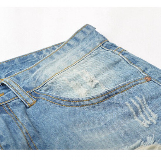 Summer Fashion Straight Leg Ripped Jeans Beggar Long Denim Pants for Men