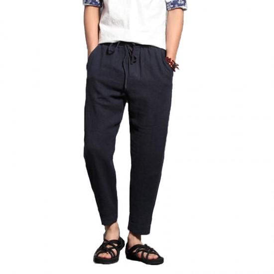 Chinese Style Men's Linen Cotton Casual Loose Pants Men's Wide Leg Harlan Pants