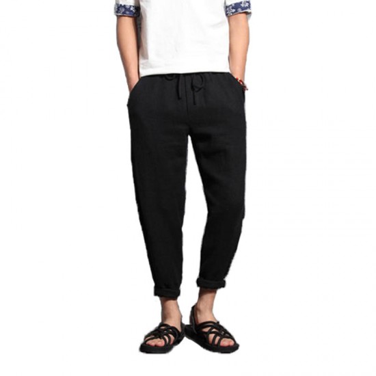 Chinese Style Men's Linen Cotton Casual Loose Pants Men's Wide Leg Harlan Pants