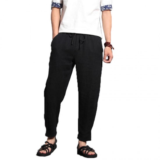 Chinese Style Men's Linen Cotton Casual Loose Pants Men's Wide Leg Harlan Pants