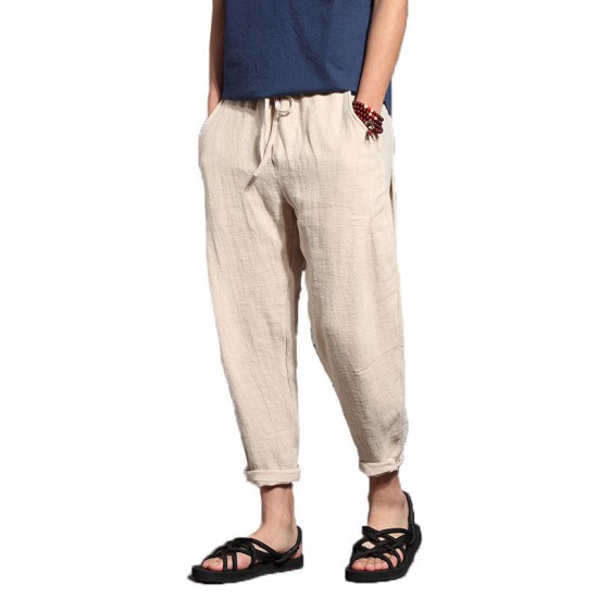 Chinese Style Men's Linen Cotton Casual Loose Pants Men's Wide Leg Harlan Pants