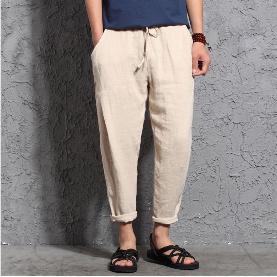 Chinese Style Men's Linen Cotton Casual Loose Pants Men's Wide Leg Harlan Pants