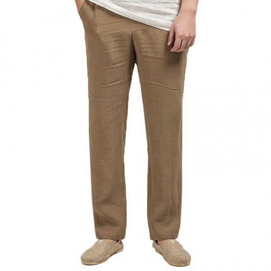 Chinese Style Men's Linen Cotton Straight Soft Breathable Casual Pants