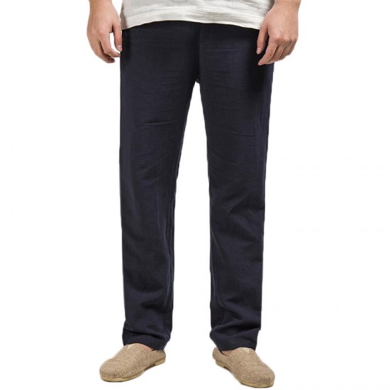 Chinese Style Men's Linen Cotton Straight Soft Breathable Casual Pants