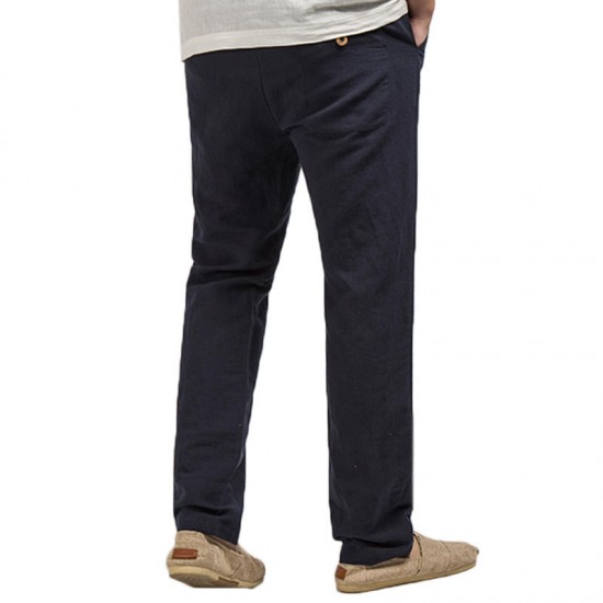 Chinese Style Men's Linen Cotton Straight Soft Breathable Casual Pants