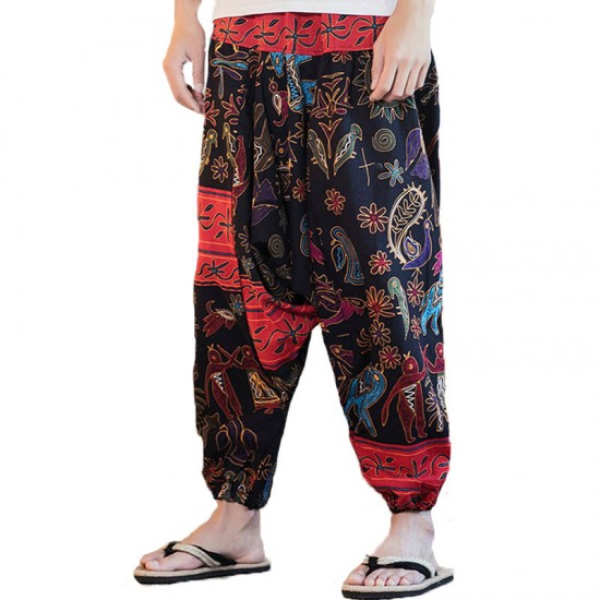 INCERUN Men Ethnic Printing Loose Casual Harem Trousers Cotton Big Size Pants