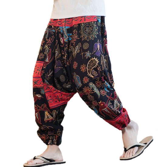 INCERUN Men Ethnic Printing Loose Casual Harem Trousers Cotton Big Size Pants