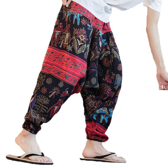 INCERUN Men Ethnic Printing Loose Casual Harem Trousers Cotton Big Size Pants