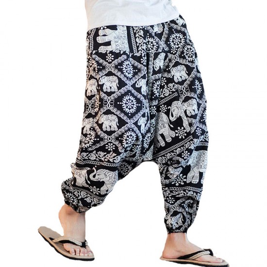 INCERUN Men Ethnic Printing Loose Casual Harem Trousers Cotton Big Size Pants