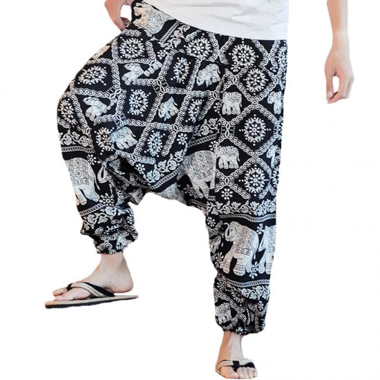 INCERUN Men Ethnic Printing Loose Casual Harem Trousers Cotton Big Size Pants