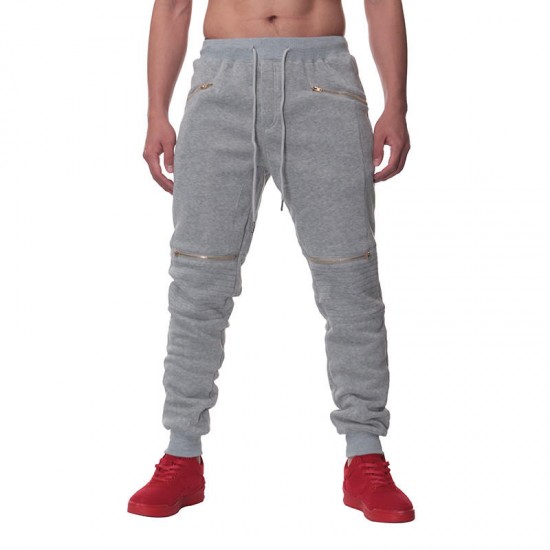 INCERUN Mens Casual Jogger Harem Slim Fit Zipper Training Gym Trousers Pants