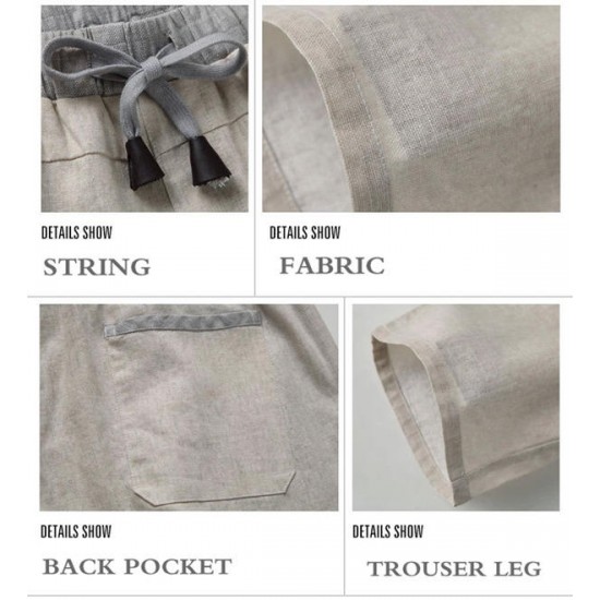 Linen Solid Color Casual Loose Men Long Trousers Flax Leisure Pants