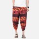 Loose Breathable Ethnic Style Printed Cotton Linen Radish Pants Cropped Bloomers