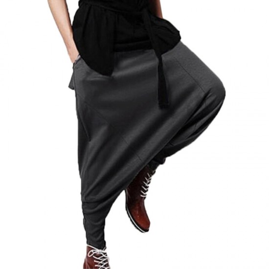 Men Casual Drape Drop Crotch Training Pants Harem Hip Hop Pants Baggy Trouser