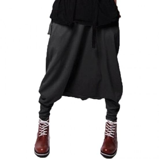 Men Casual Drape Drop Crotch Training Pants Harem Hip Hop Pants Baggy Trouser