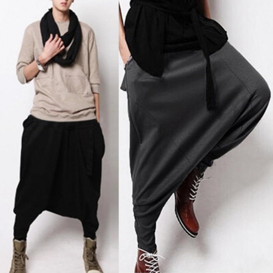 Men Casual Drape Drop Crotch Training Pants Harem Hip Hop Pants Baggy Trouser