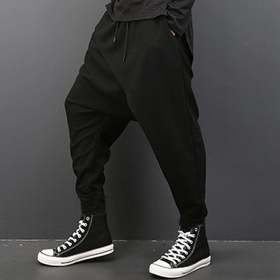 Men's Casual Baggy Slacks Solid Color Drawstring Sport Jogger Dance Harem Pants