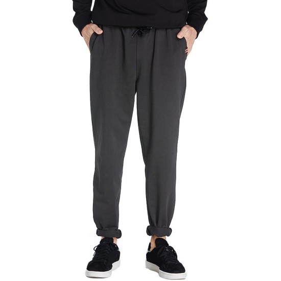 Men's Casual Elastic Waist Drawstring Pants Solid Color Loose Straight Thicked Pants