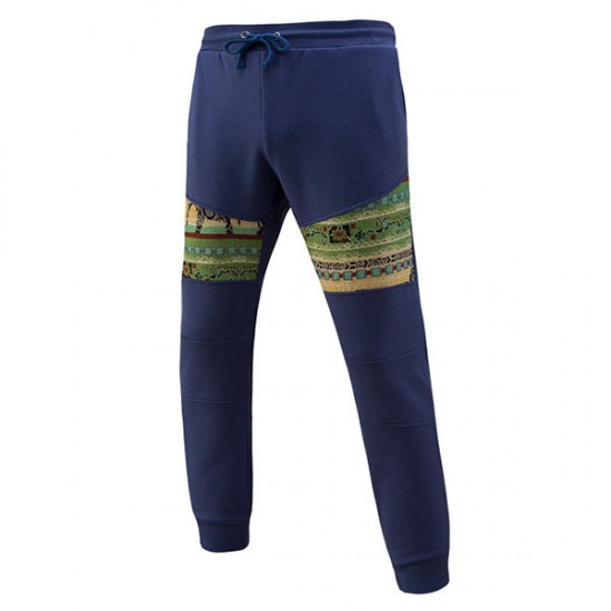 Men's Casual Jacquard Elastic Pants National Style Printing Drawstring Sport Trousers