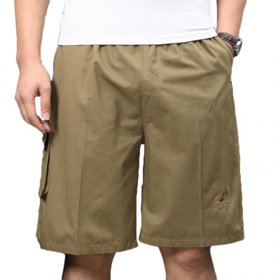 100% Cotton Mens Multi-Pocket Knee-Length Cargo Pants Breathable Wrinkle-Resistant Casual Shorts