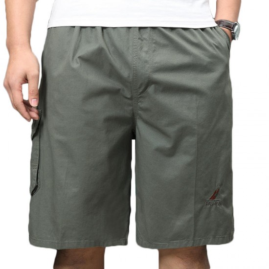 100% Cotton Mens Multi-Pocket Knee-Length Cargo Pants Breathable Wrinkle-Resistant Casual Shorts
