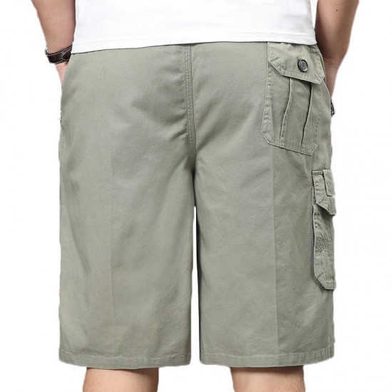 100% Cotton Mens Multi-Pocket Knee-Length Cargo Pants Breathable Wrinkle-Resistant Casual Shorts