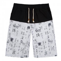 Chinese Style Mens Cotton Linen Breathable Splicing Color Blocking Antibacterial Knee-Length Shorts