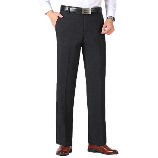 Autumn Winter Men's Casual Business Straight Suit Pants Solid Color Loose Thick Falt Front Pants
