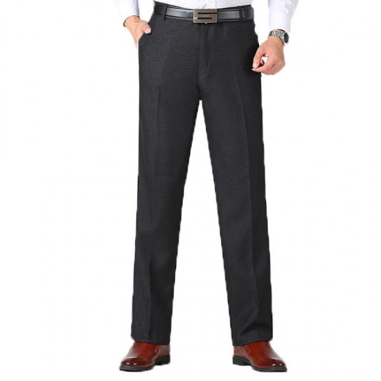 Autumn Winter Men's Casual Business Straight Suit Pants Solid Color Loose Thick Falt Front Pants