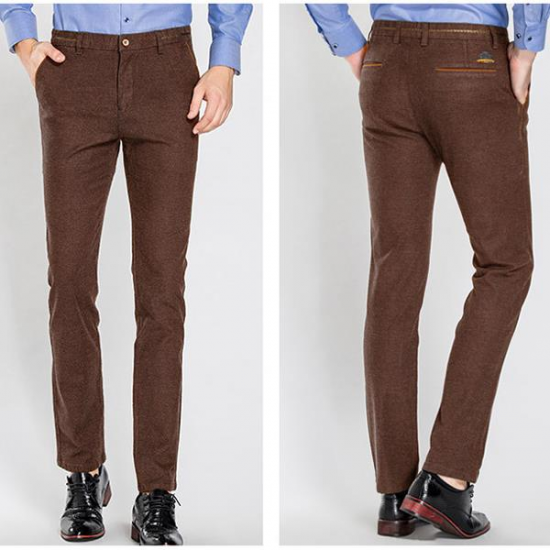 Autumn Winter Men's Casual Sanding Stretch Straight Slim Pants Business Casual Dress Suit Pants