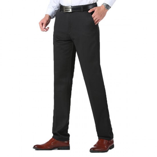 Autumn Winter Thermal Velvet Straight Suit Pants Middle-aged Men Casual Business Thick Warm Trousers