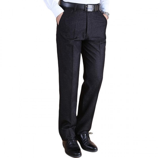 Autumn Winter Thick Straight Business High Waisted Trousers Men's Casual Suit Pants