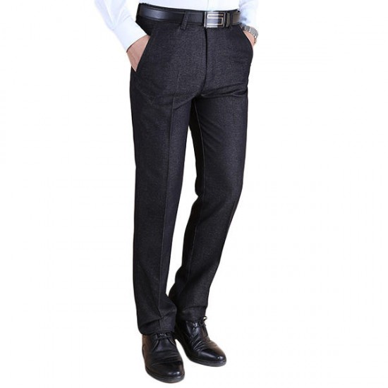 Autumn Winter Thick Straight Business High Waisted Trousers Men's Casual Suit Pants