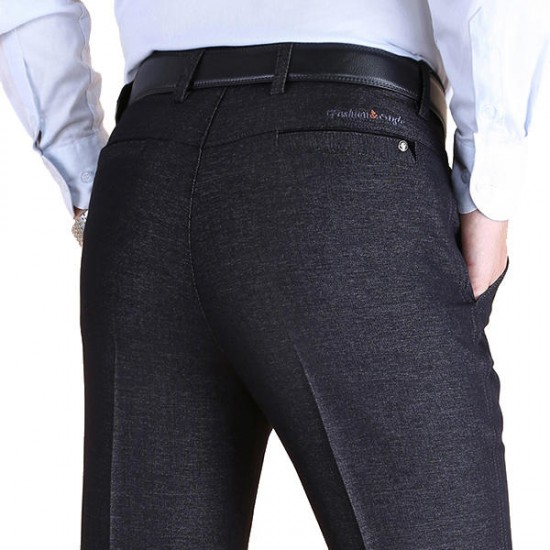 Autumn Winter Thick Straight Business High Waisted Trousers Men's Casual Suit Pants