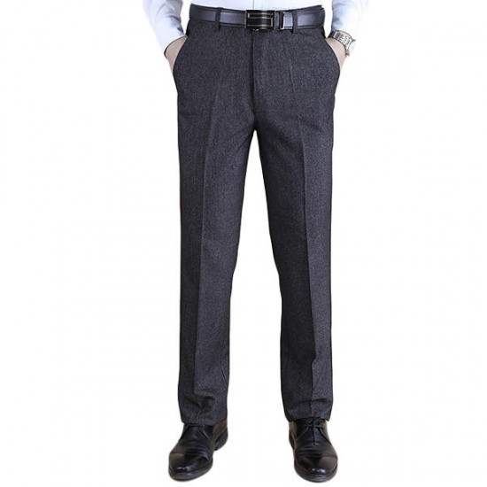 Autumn Winter Thick Straight Business High Waisted Trousers Men's Casual Suit Pants