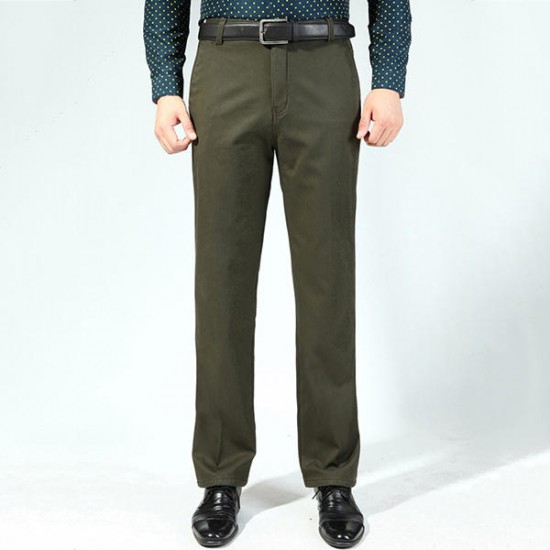 Men's Buiness Casual Loose Thick Cotton Suit Pants Pure Color Middle-aged Trousers