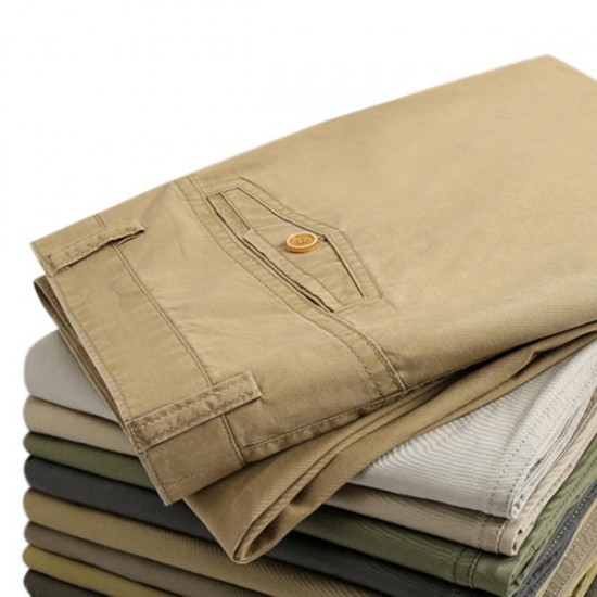 Men's Casual Cotton Pants Summer Solid Color Thin Straight Loose Middle-aged Pants