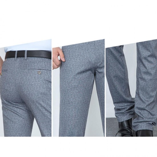 Men's Straight Slim Breathable Soft Casual Pants Casual Business Four-Sided Knit Stretch Trousers