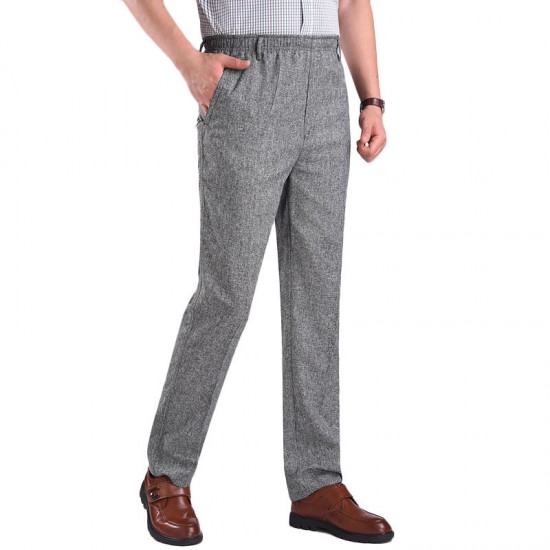 Men's Summer Thin Elastic High Waist Deep Suit Pants Business Casual Straight Trousers