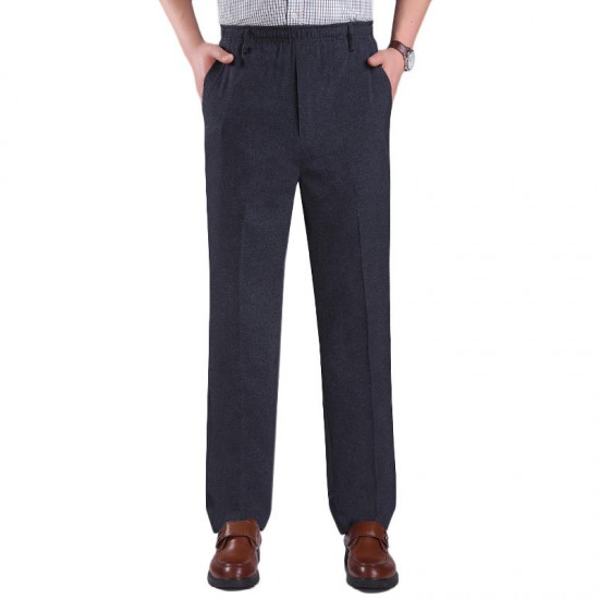 Men's Summer Thin Elastic High Waist Deep Suit Pants Business Casual Straight Trousers