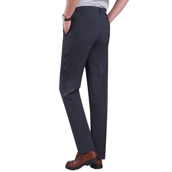 Men's Summer Thin Elastic High Waist Deep Suit Pants Business Casual Straight Trousers