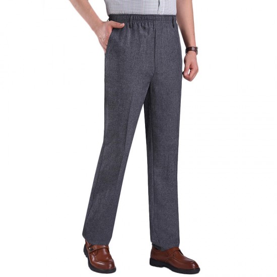 Men's Summer Thin Elastic High Waist Deep Suit Pants Business Casual Straight Trousers